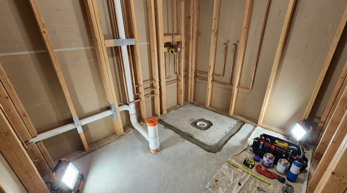 Bathroom rough-in plumbing during remodel by Johns Plumbing LLC in Melissa