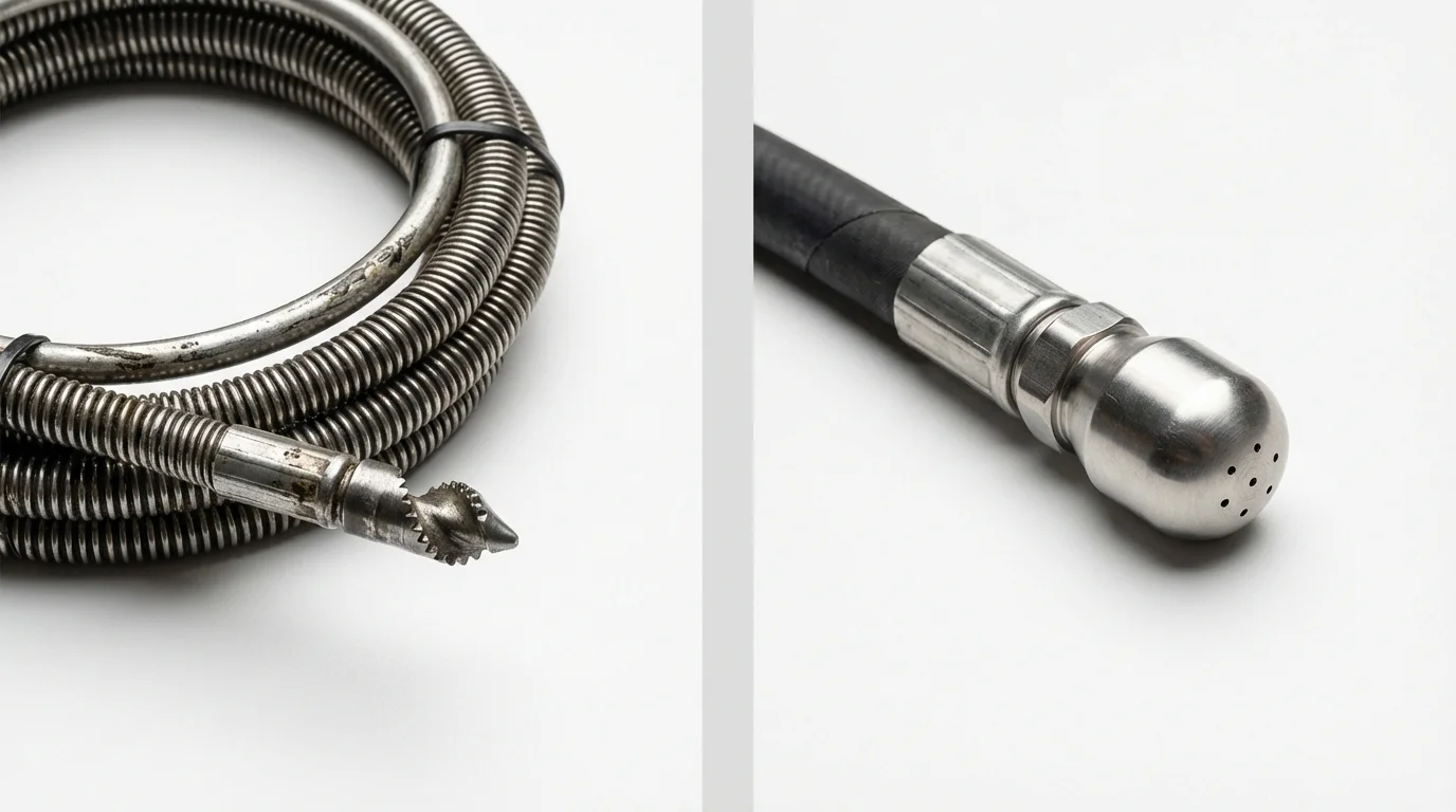 Drain snake cable and hydro jetting nozzle used for drain cleaning in Melissa, TX