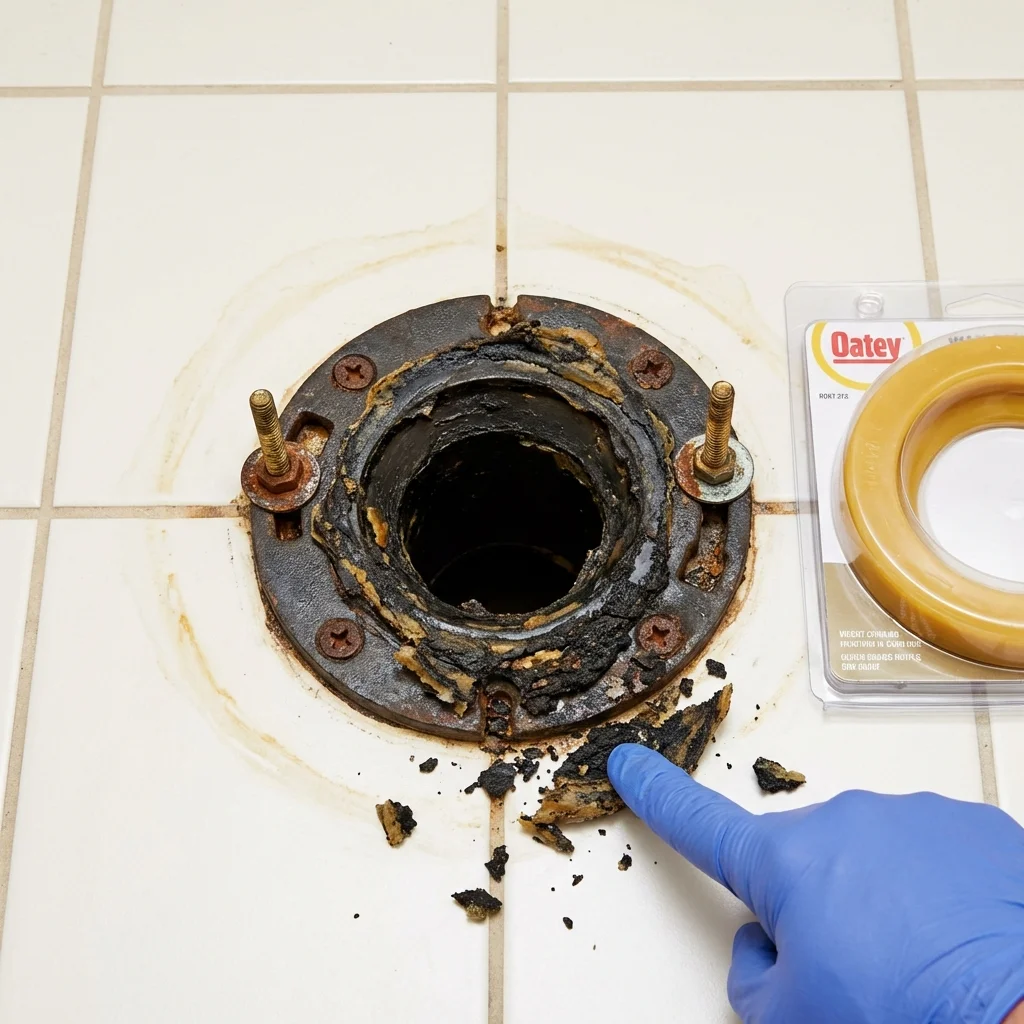 Failed wax ring showing water seepage at the base of a toilet in a Melissa, TX home