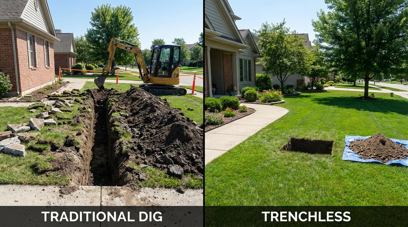 Trenchless sewer repair with minimal yard damage versus traditional excavation in Melissa, TX